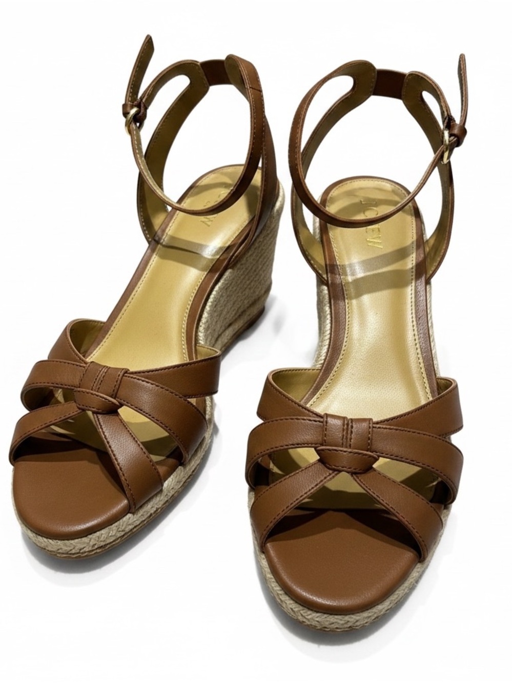 J.Crew Brown Leather Espadrille Wedge Sandals Size 12 New